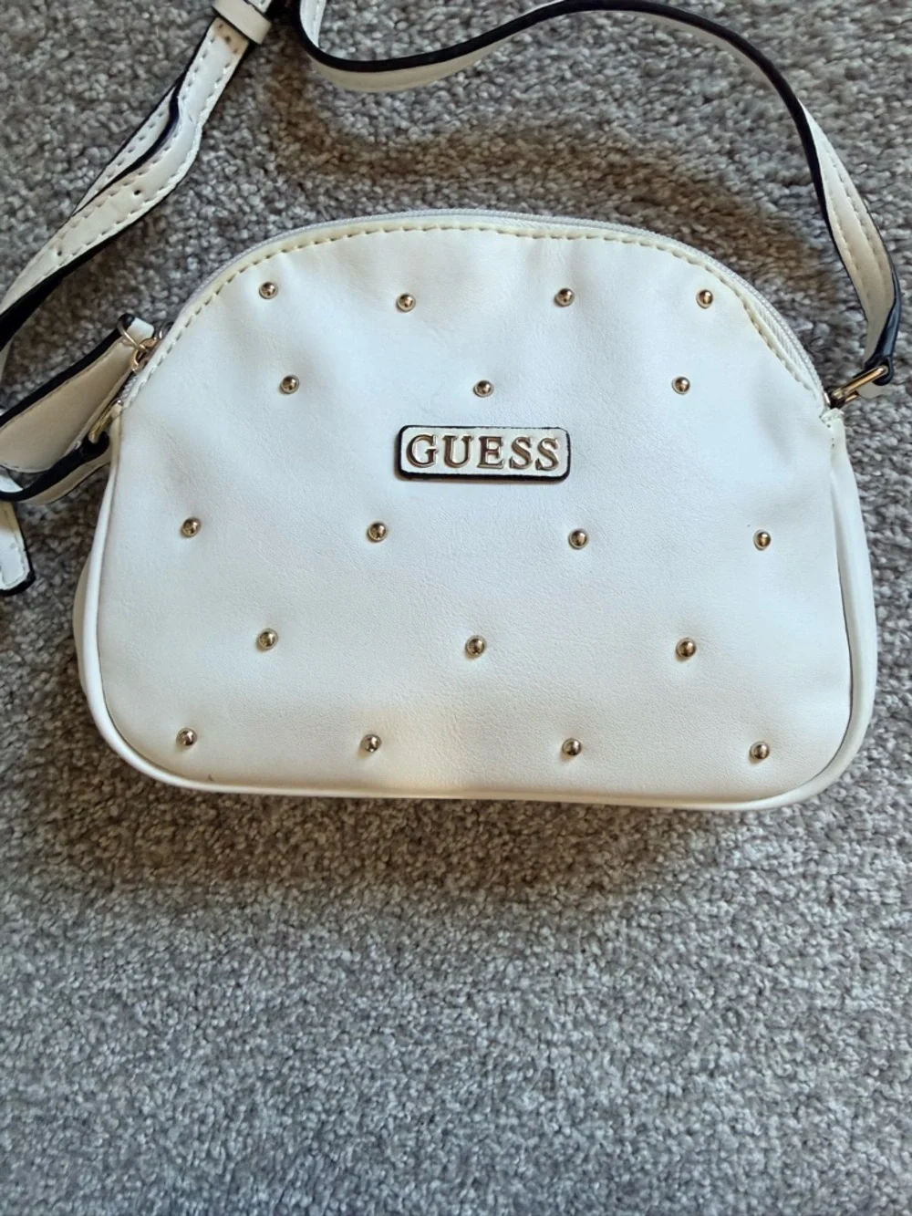 Guess White Dome Crossbody with Gold Studs Double Zipper compartment - Picture 2 of 13